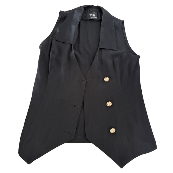 Vintage WD2 Diamond Waistcoat Vest Women Size M Black With Gold Tone Buttons - Picture 3 of 8